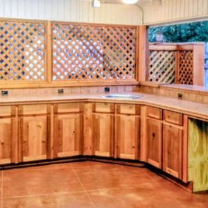 Outdoor serving area built from red cedar in Central Arkansas