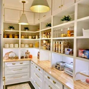 Walk-in pantry with custom base cabinets in Central Arkansas home