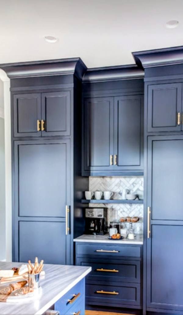 Blue Shaker Panel Coffee Nook Cabinets Arkansas